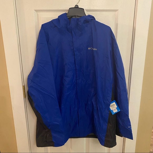 New Columbia Men's Timber Pointe Omni Tech Rain Hooded Waterproof Jacket Blue - Picture 2 of 5